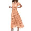 Per donna Abito maxi Abito a trapezio Vacanza Casual Boho All'aperto Uscire Vestibilità regolare Floreale Manica Corta Scollo a V Viola Fucsia Arancione Grigio Estate