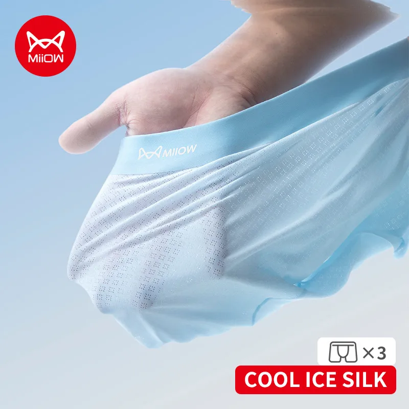 MiiOW 3Pcs Eis Seide männer Unterwäsche Boxer 7A Antibakterielle Männer Höschen Atmungsaktive Mesh Herren Unterhose Sommer Mann boxer Briefs Image