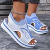 Sommer Neue Frauen Sandalen Runde Kappe Plattform Sohle Mesh Einzigen Frauen Schuhe Lässige Mode Blau Schmetterling Plus Größe 43, Sandalen