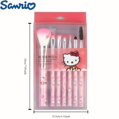TEMU 7pcs Pink Hellokitty Makeup Brush Set, Polyester Bristle Oval Brushes For Blush, Eyebrow, Lip, Eyeshadow, Resin Handle Beauty Tools, Birthday Gift Image
