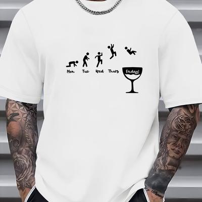 TEMU Pattern Printed Men's Casual Crew Neck T-shirt, Fashion Short Sleeve T-shirt, Top, Casual Wear, Outdoor Sports Apparel, 1pc, 100% Cotton T-shirt Image