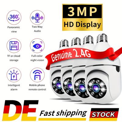 TEMU 4pcs 3mp Hd Smart Bulb Security Cameras With 360° Rotation, Color Night , Audio, Motion Detection Alerts, - Ideal Birthday, Easter, Day Gifts, Home Security Cameras Image