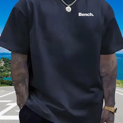 "TEMU Men's Summer 2025 "bench" Graphic T-shirt - Casual Crew Neck, Short Sleeve, Lightweight Polyester, Regular Fit, Ideal For Outdoor Activities, Tee Shirts" Image