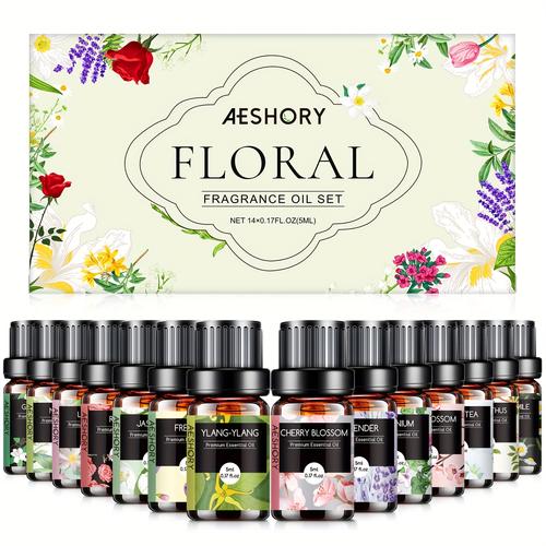 TEMU 14 X 5ML Floral Essential Oils Fragrance Oils Set, Huiles Parfumées de Qualité Pour Les Diffuseurs Pour , Le Relaxation, D'Air, Les Parfums DIY - , Rose, , -, Jasmine, , Neroli,