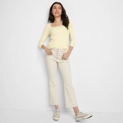 Cropped Flare Jeans, High Waisted, Women, size: 12, petite, Ivory, Cotton/Spandex/Polyester, by Lands' End