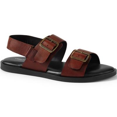 Double Buckle Slingback Sandals, Men, size: 7, regular, Brown, Leather, by Lands' End