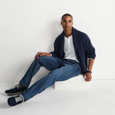 Stretch Denim Jeans, Traditional Fit, Men, size: 34, regular, Blue, Cotton-blend, by Lands' End