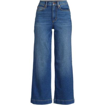 Wide Leg Cropped Jeans, High Waisted, Women, size: 18, regular, Blue, Cotton/Spandex, by Lands' End