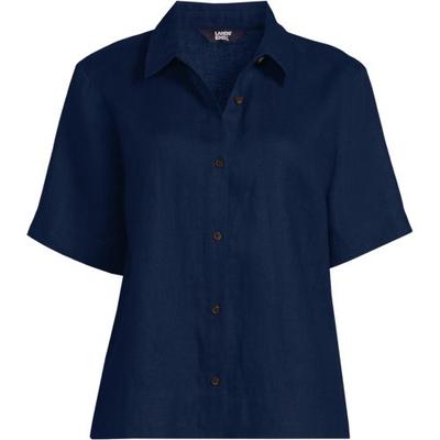 Short Sleeve Linen Shirt, Women, size: 14-16, petite, Blue, Linen, by Lands' End