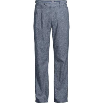 Pleated Linen/Cotton Trousers, Relaxed Fit, Men, size: 38 28, regular, Blue, Linen/Cotton-blend, by Lands' End