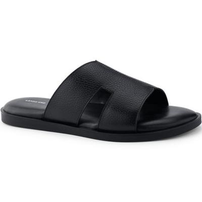 Leather Slip-On Sandal, Men, size: 10, regular, Black, Leather, by Lands' End