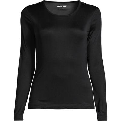 Lightweight Silk Interlock Crew Neck Top, Women, size: 16-18, petite, Black, Silk, by Lands' End