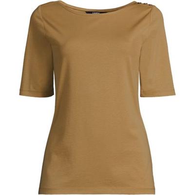 Supima Boatneck Button Shoulder Tee, Women, size: 16-18, petite, Yellow, Cotton, by Lands' End
