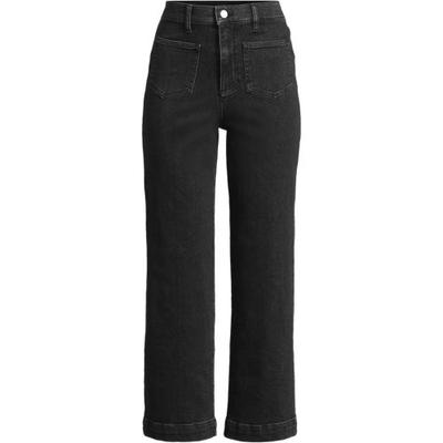 Wide Leg Cropped Patch Pocket Jeans, High Waisted, Women, size: 14, petite, Black, Cotton/Spandex, by Lands' End