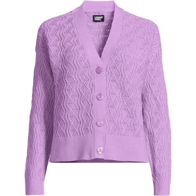 Linen/Cotton Cable Cardigan, Women, size: 10-12, petite, Purple, Cotton/Linen/Cotton-blend, by Lands' End