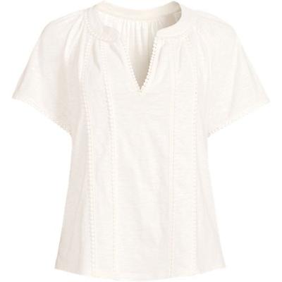 Slub Jersey Notch Neck Top, Women, size: 24-26, plus, Ivory, Cotton, by Lands' End