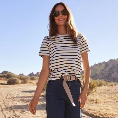 Supima Short Sleeve Crew Neck T-shirt, Women, size: 10-12, regular, Ivory, Cotton, by Lands' End