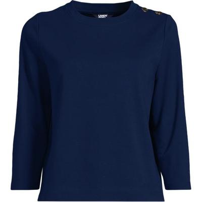 Button Shoulder T-shirt, Women, size: 20, regular, Blue, Cotton, by Lands' End