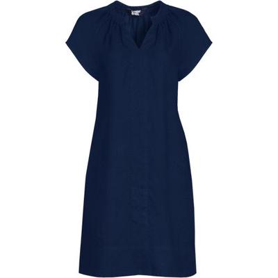 Smocked Linen Dress, Women, size: 20-22, plus, Blue, Linen, by Lands' End