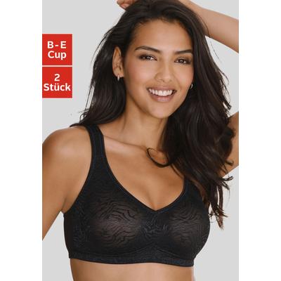 Soft-BH PETITE FLEUR, Damen, Gr. 80, Cup E, schwarz-weiß (schwarz, weiß), Spitze, Jersey, Obermaterial: 52% Polyamid, 40% Baumwolle, 8% Elasthan, modisch, BHs, ohne Bügel aus glänzendem Jacquardmaterial im Animal-Design Image