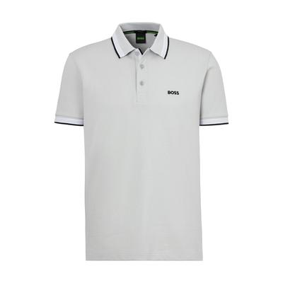 Poloshirt BOSS GREEN "Paddy", Herren, Gr. S, light, pastel grau053, Jersey, Obermaterial: 100% Baumwolle, casual, regular fit, hoch geschlossener Ausschnitt, Kurzarm eng Bündchen, Shirts, mit kontrastfarbenen Streifen am Kragen Image