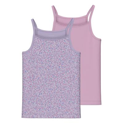 Unterhemd NAME IT "NKFSTRAP TOP 2P PASTEL LILAC DOT NOOS", Kinder, Gr. 158 (164), N-Gr, lila (pastel lila), Jersey, Obermaterial: 95% Baumwolle, 5% Elasthan, bedruckt, casual, normal, Rundhals, ärmellos, Unterhemden Image