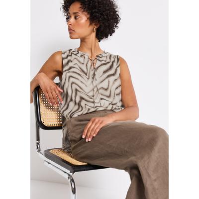 Blusentop STREET ONE, Damen, Gr. 40, tumbled beige, Chiffon, Obermaterial: 100% Polyester, gemustert, casual, lässig geschnitten hüftbedeckend, Rundhals, ohne Ärmel, Blusen, mit grafischem Print Image