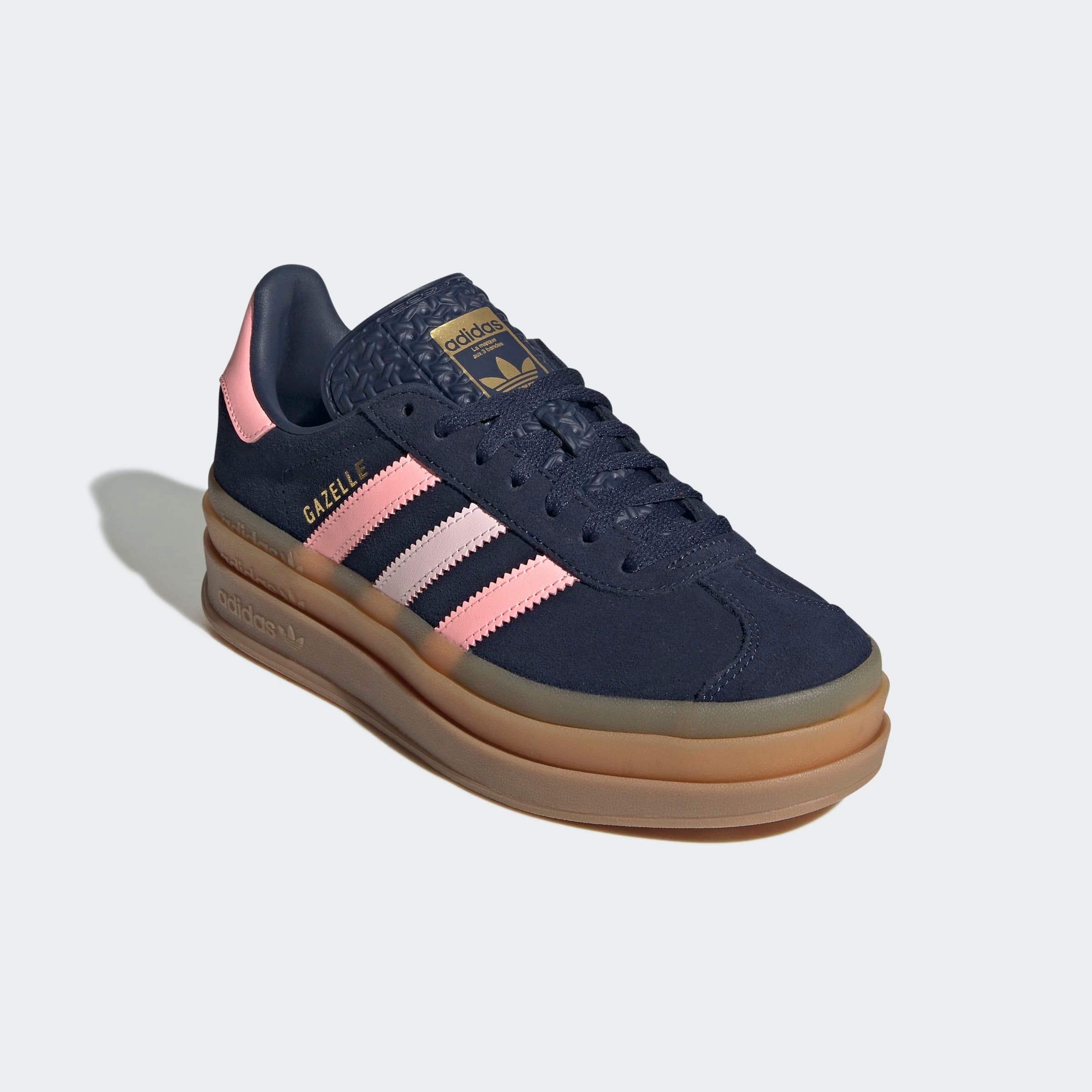 Sneaker ADIDAS ORIGINALS "GAZELLE BOLD KIDS", Gr. 38, rosa (night indigo, glow pink, gold metallic), Leder, Synthetik, Schuhe Image