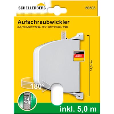 Aufputz-Gurtwickler SCHELLENBERG "Aufschraubwickler für das Rollladensystem Mini", weiß, B:22cm H:15,9cm, Gurtwickler, schwenkbar, mit vormontiertem Rollladengurtband, braun oder weiß Image