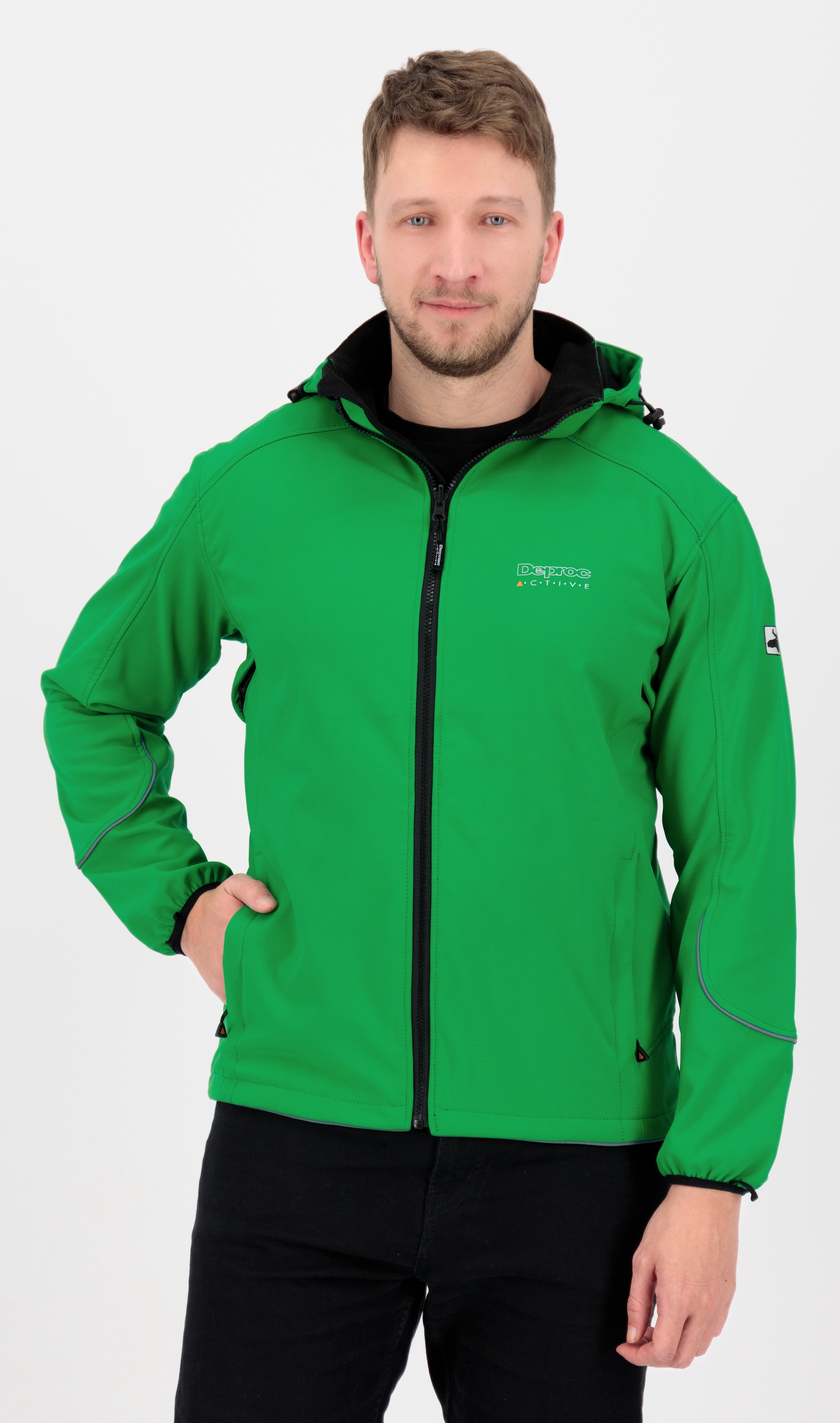 Softshelljacke DEPROC ACTIVE "NIGEL PEAK Men", Herren, Gr. XXL (56), grün, 96% Polyester; 4% Elastan, mit Gummizug, Jacken Softshelljacke, auch in Großen Größen erhältlich