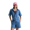Kurzoverall MARC O'POLO DENIM "mit recyeltem Leinen-Garn", Damen, Gr. S, Normalgrößen, blau (aqua), Obermaterial: 47% Baumwolle, 33% Lyocell, 20% Leinen, unifarben, casual, relaxed fit kurz, Kurzarm normaler Saum, Overalls