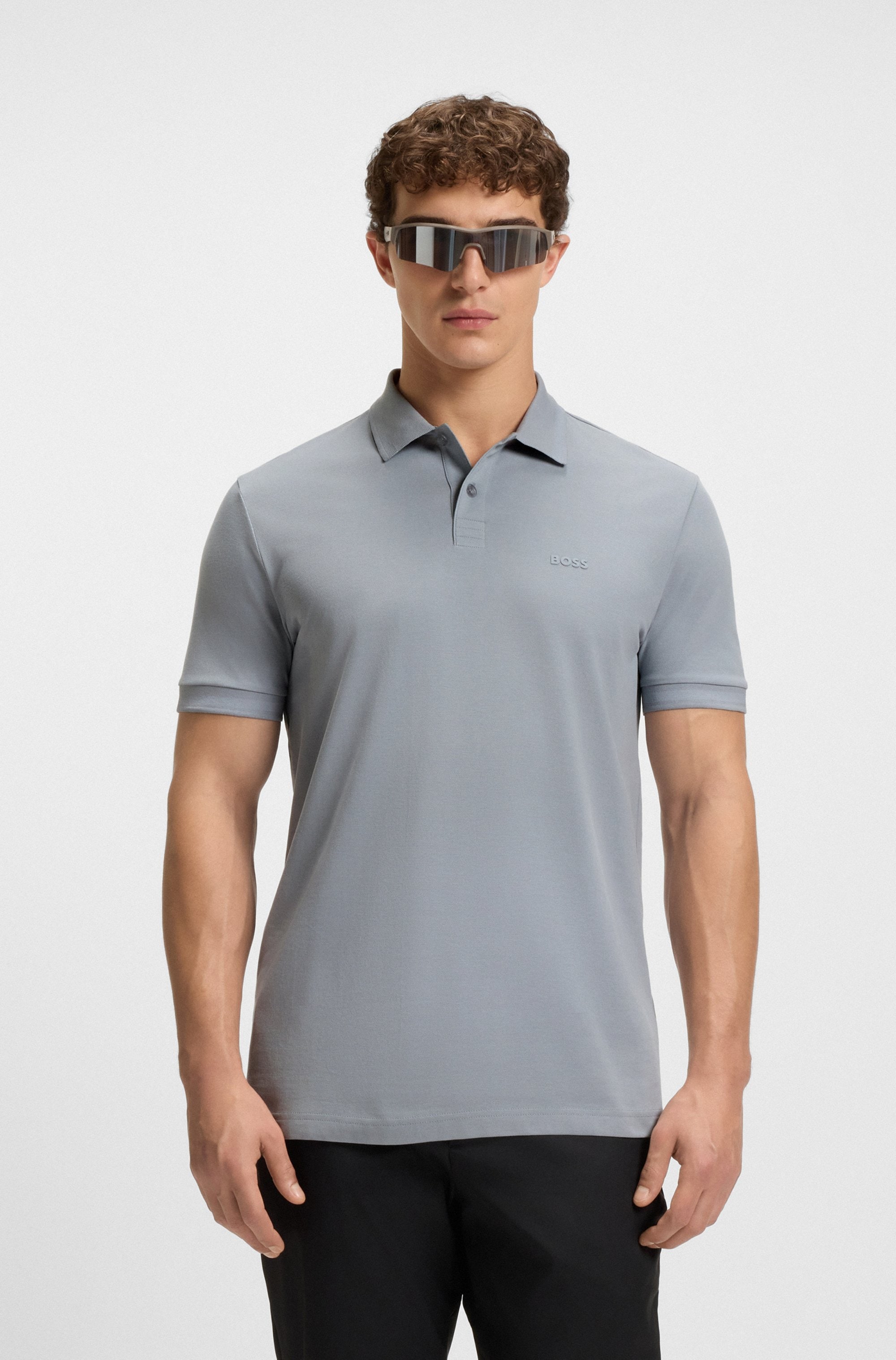 Poloshirt BOSS GREEN "Pio", Herren, Gr. XXL, grau (dunkelgrau026), Jersey, Obermaterial: 100% Baumwolle, regular fit, hoch geschlossener Ausschnitt, eingesetzt Bündchen, Shirts, mit Polokragen Image