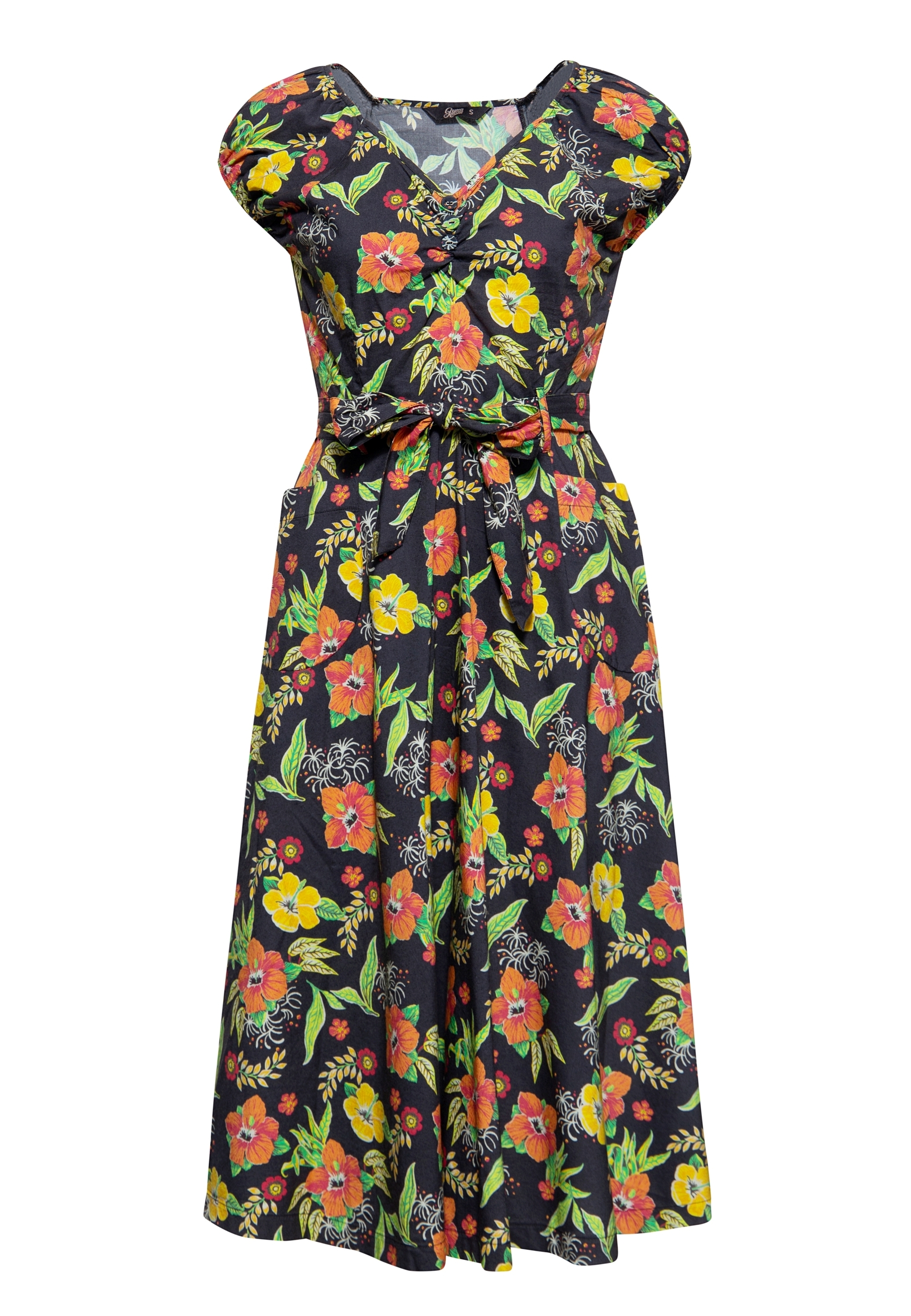 Queen Kerosin Damen Swing Kleid Hibiskus Black mehrfarbig Image