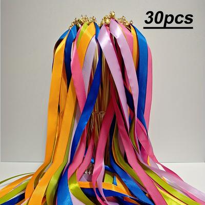 TEMU 10/20/30pcs Colorful Fairy Wands With 3 Ribbons And Bells - Wedding, Party Decorations, Birthday, Celebration, , Graduation Ceremony, Dance And Performance Image