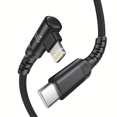 TEMU Type-c To Lightning Fast Charger Cable, Right Angle Design Lightning Charging Cord, 27w Max Usb C To Lightning Charger Cable For Iphone 14/13/12/11 Pro Image