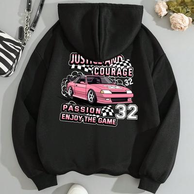 TEMU Car Print Kangaroo Pocket Hoodie, Casual Long Sleeve Drawstring Hoodies Sweatshirt, Women's Clothing Image