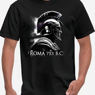 TEMU Roman Centurion Rome 753 Bc Graphic Men's Short Sleeve T-shirt- Premium 595358 Casual Round Neck Tee, Machine Washable , Black Tt4, Comfortable Clothing, Historical Print, Image