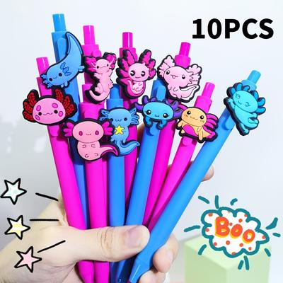 TEMU 10pcs, 10pcs Axolotl Style Pen Powder Fish Round Ballpoint Pen Cute Animal Axolotl Gel Random Image