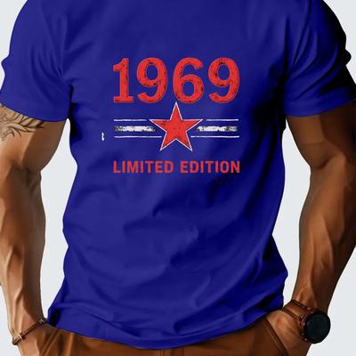 TEMU Men's 1969 Edition Graphic T-shirt - Black Casual Short-sleeve Crewneck With , Summer Essential For Casual Attire Image