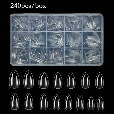 TEMU 240pcs Clear Almond Nail Tips - Pre-shaped Acrylic Fake Nails, Half Matte & Full Cover, Short Press-on False Nails For Nail Extension, Transparent Nail Tips For Nail Ar Image