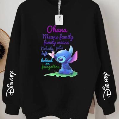 TEMU Stitch Graphic Print Sweatshirt, Polyester Crew Neck Casual Top, Lightweight & Breathable Fabric, Kidney & , , With Kangaroo Pocket, For Fall/winter, Casual Wear| Design|stretchy Fabric Image