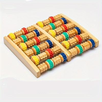 TEMU 1pc Large Wooden Six-row/five-row Roller Foot Point Massager | Hand Massage, Home Foot Massage Shelf Image
