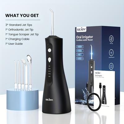 TEMU Sejoy Water Dental Flosser For Teeth Cleaning, Cordless Portable Rechargeable Oral Irrigator, Teeth Cleaning, 5 5 Jet Tips 300ml Water Tank Powerful Battery Water Teeth Cleaner For