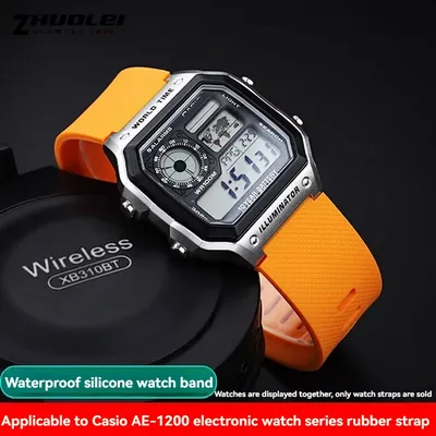 For Casio AE1200 AE-1200 AE-1200WH AE-1300 Modified Stainless Steel Case Silicone Rubber Watch Strap 18mm Bracelet Metal Bezel