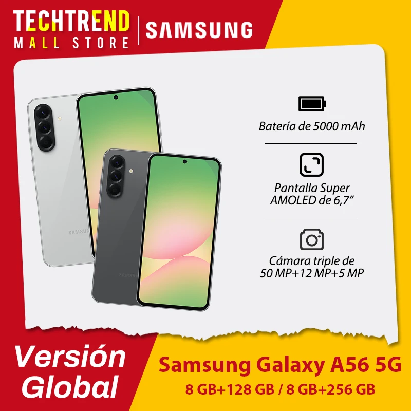 Samsung Galaxy A56 Smartphone 5G Ecran Super AMOLED 6,7 pouces Fréquence de rafraîchissement 120Hz Caméra arrière 50MP Batterie 5000mAh