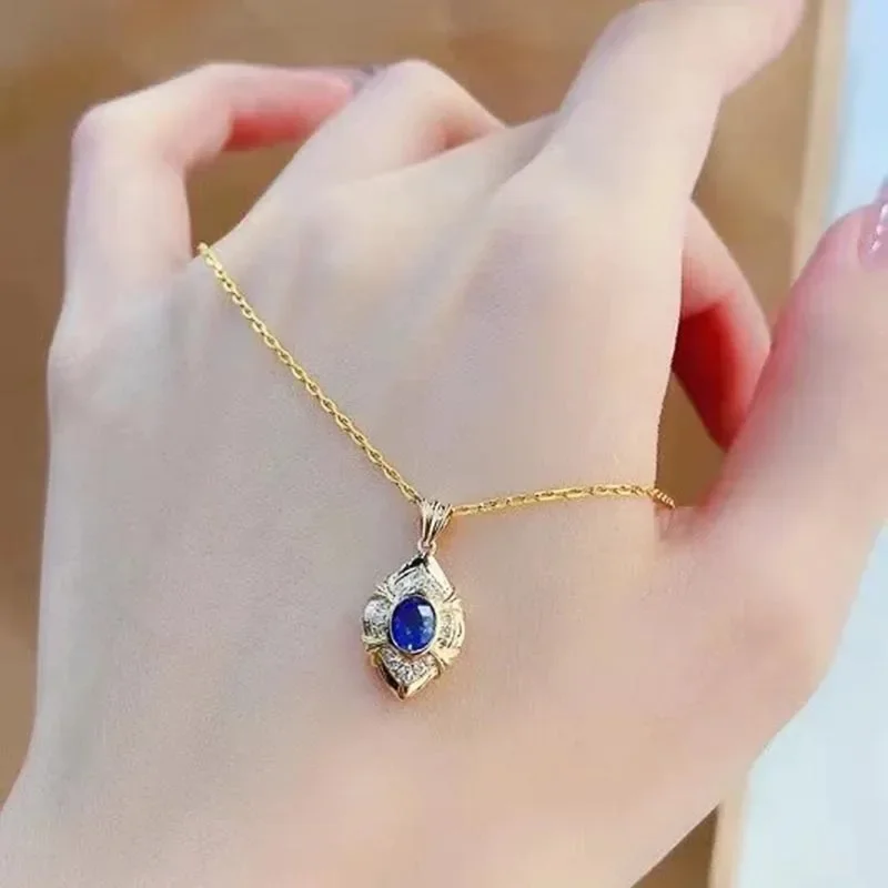 Huitan Edle Luxus Blau Zirkonia Anhänger Zubehör Gold Farbe Ästhetische Accessoires Elegante Hochzeit Verlobung Schmuck