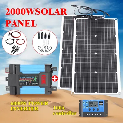 110V220V 6000W Flexible Solar Panel System Kit 12V Battery Charger Controller Inverter Complete For Home Outdoor Capming