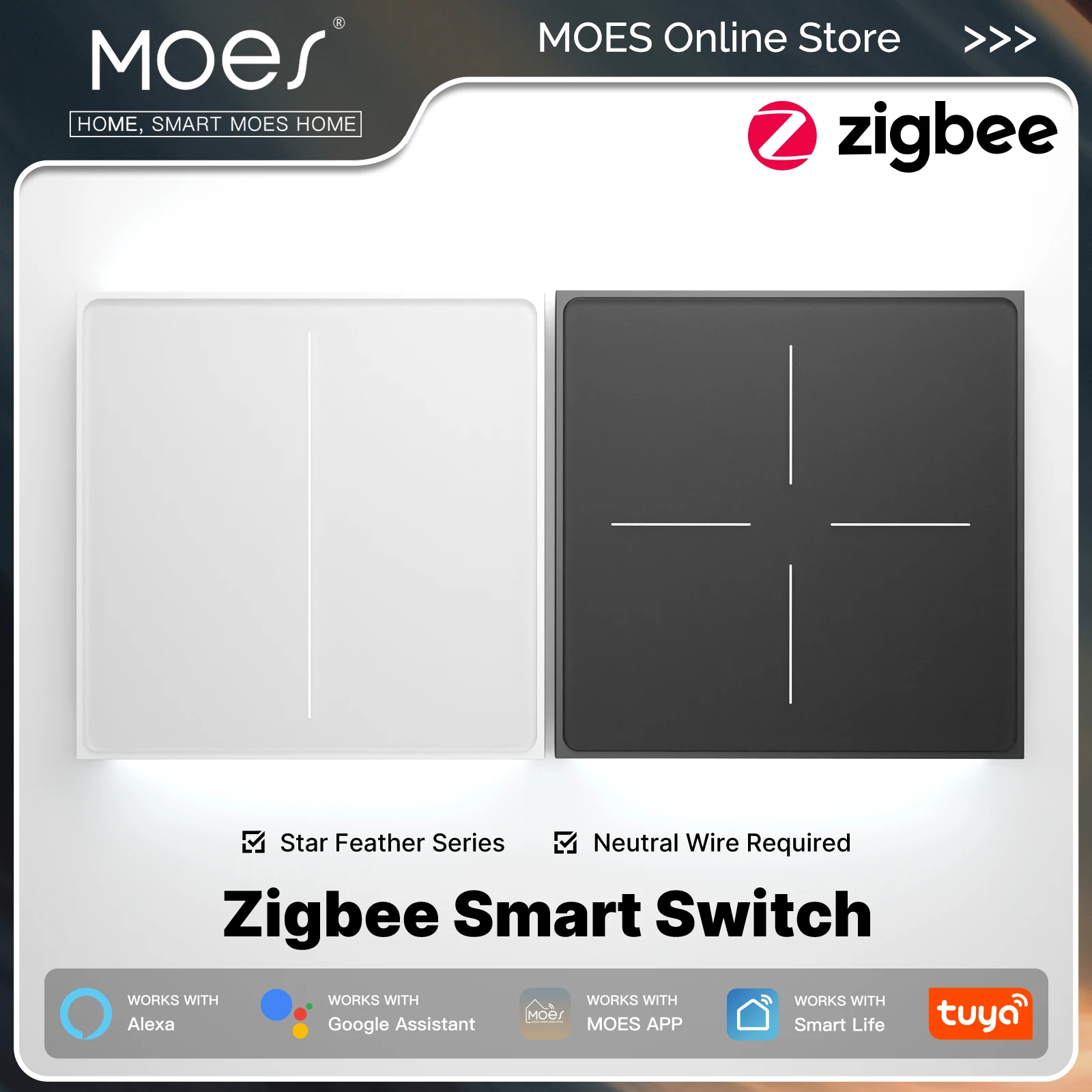 MOES Tuya ZigBee Star Feather Series Smart Touch Switch mit neutraler Lichtszene 2in1 APP-Fernbedienung mit Alexa Google Home Image