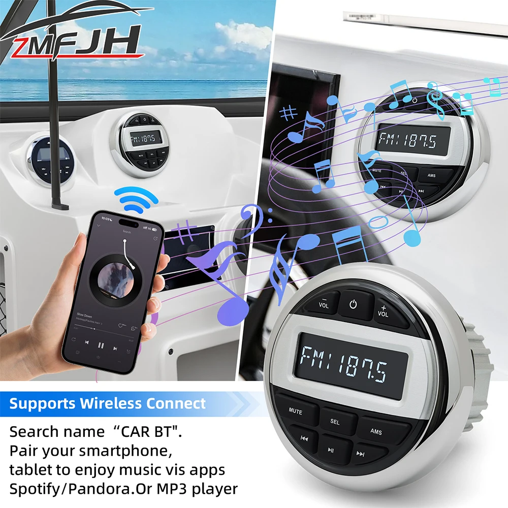 Marine Boot MP3 Radio Stereo Wasserdichte FM AM Radio Empfänger Digitale Media Player Bluetooth-kompatibel Für Yacht UTV ATV Image