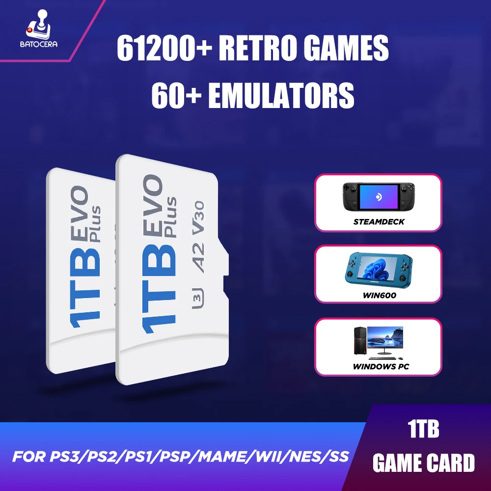 Batocera 1 TB Spielkarte mit 61200+Retro-Spielen für PS3/PS2/PS1/PSP/MAME/WII/NES/SS für Steam Deck/Win 600/GDP WIN4/Win PC/Laptop
